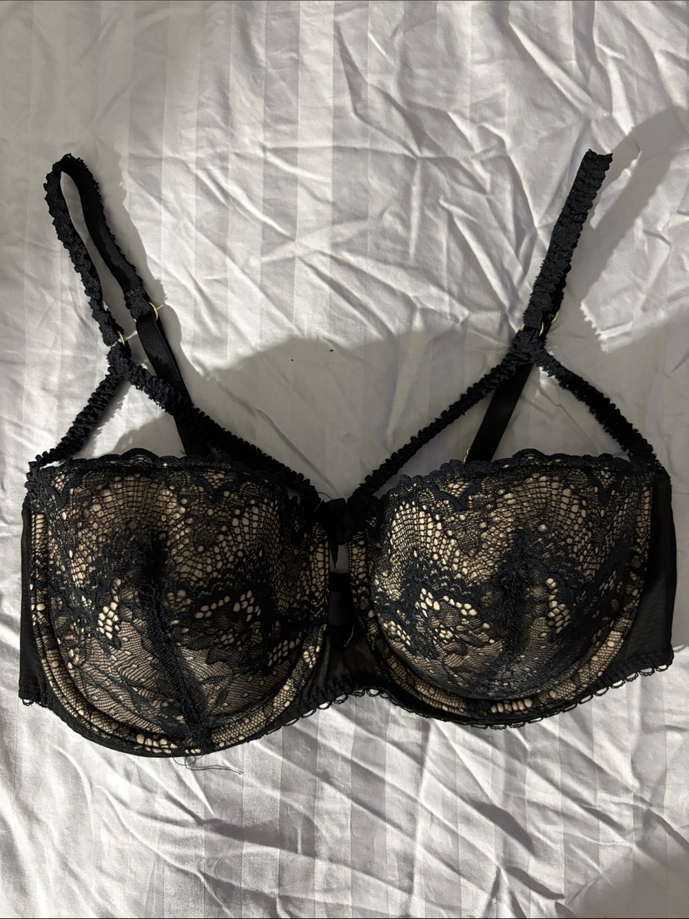 Adore Black Lace Underwire Bra with Beige Lining -  38DD